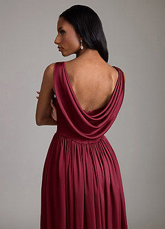 Azazie Novi Robes de demoiselle d'honneur Robe Trapèze en Satin extensible Avec poches Bourgogne image4
