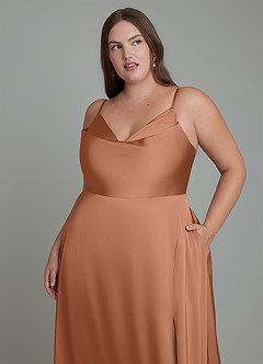 Azazie Sarella Brautjungfernkleider A-Linie Plissee Stretch-Satin Kleid Bronzer image8