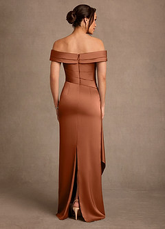 Azazie Beah Mère de la mariée Robes Robe Fourreau en Satin extensible Épaule décolletée Cuivre image3