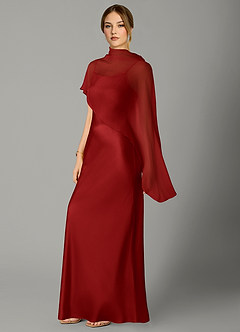 Azazie Jaleesa Robes de demoiselle d'honneur Robe Trapèze en Satin extensible Col Haut Grenade image4