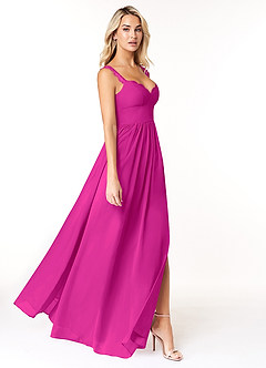Azazie Cleobella Bridesmaid Dresses Fuchsia A-Line Sweetheart Lace Chiffon Dress image3