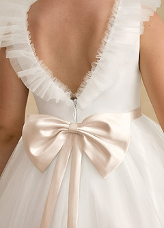 Azazie Amber Flower Girl Dresses Ivory White Alabaster A-Line Bow Tulle Dress image5