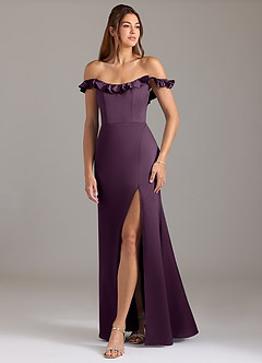 Azazie Callie Bridesmaid Dresses Plum A-Line Ruched Stretch Satin Convertible Dress image5