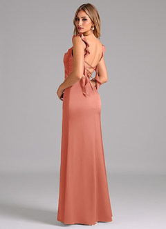 Azazie Jessamine Bridesmaid Dresses Salmon Pink Sheath Corset Stretch Satin Dress image2