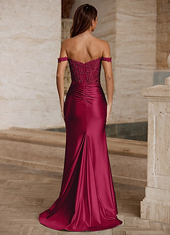 Wrentino Burgundy Embroidered Appliqué Satin Prom Dress image2