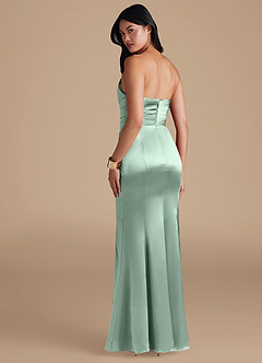 Azazie Yola Bridesmaid Dresses Agave Sheath Pleated Metallic Satin Dress image4
