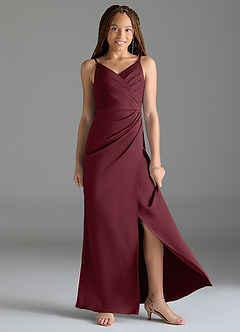 Azazie Maci Junior Cabernet Mermaid Pleated Stretch Satin Dress image3