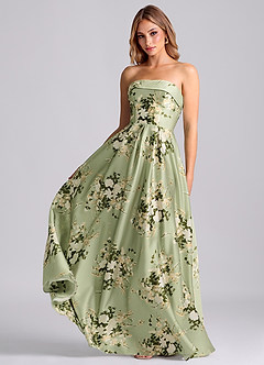 Azazie Lucienne Vestidos de madrinha de casamento Vestido Vinhas Florais de Cetim elástico de Linha A com Sem alças image1