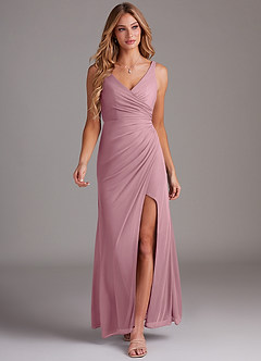 Azazie Leandra Bridesmaid Dresses Vintage Mauve Mermaid V-Neck Pleated Mesh Dress image5