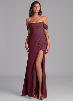 Azazie Johana Bridesmaid Dresses Cabernet Mermaid Off the Shoulder Chiffon Convertible Dress image1