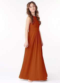 Azazie Bonnie Junior A-Linie Plissee Chiffon Kleid Paprika image2