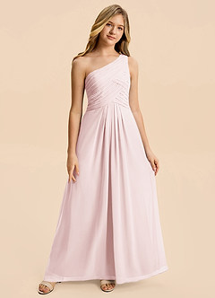 Azazie Emmie Junior Blushing Pink A-Line Pleated Chiffon Dress image4