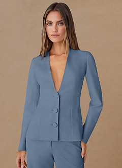 front Elara Staubblau Maßgeschneiderter Blazer aus edlem Webmuster