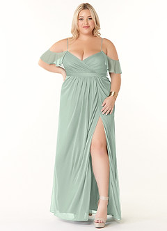 Azazie Fiena Bridesmaid Dresses Agave A-Line V-neck Ruched Mesh Dress image7