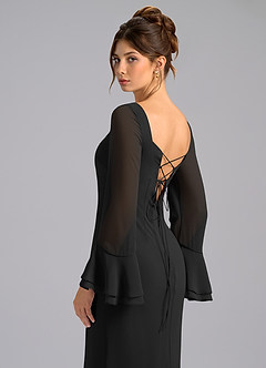 Azazie Leone Bridesmaid Dresses Black Mermaid Corset Chiffon Dress image2