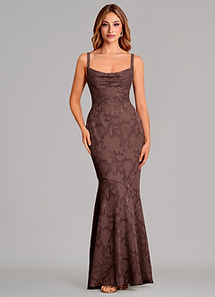 Azazie Aubrey Vestidos de damas de honor Vestido de Expresado de Devorado Floral de Corte Sirena con Lazo image1