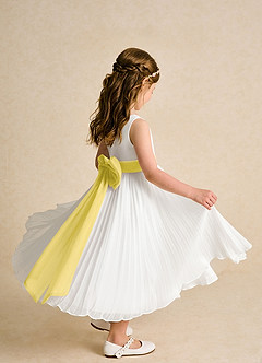 Azazie Margot Flower Girl Dresses Ivory Canary A-Line Pleated Chiffon Dress image7