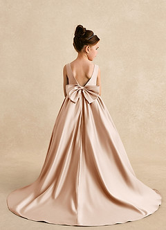 Azazie Mimia Blumenmädchenkleider A-Linie Schleifen Matte Satin Kleid Englisches Rosa image2