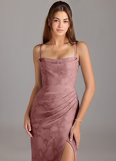 Azazie Leonis Bridesmaid Dresses Dusty Rose Sheath Strapless Floral Burnout Convertible Dress image2
