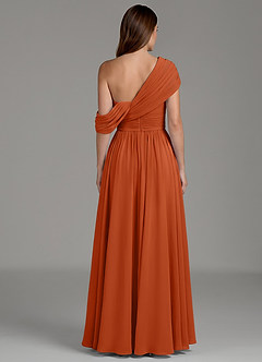 Azazie Nyah Bridesmaid Dresses Burnt Orange A-Line Off the Shoulder Chiffon Dress image2
