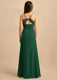 Azazie Jasslyn Girls Formal Robe Demoiselle D'honneur Fillette Robe Trapèze en Mousseline de soie Plissé Vert Foncé image2