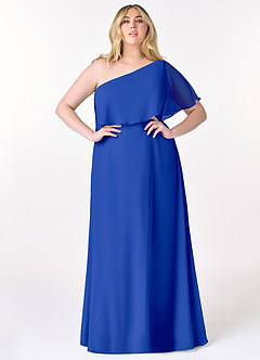 Azazie Lizzy Brautjungfernkleider A-Linie One-Shoulder Chiffon Kleid Königsblau image8