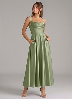 Azazie Shaude Brautjungfernkleider A-Linie Plissee Stretch-Satin Kleid Pistazie image3