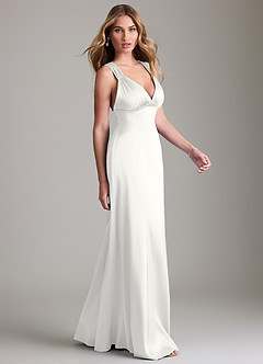 Azazie Cemion Suknie dla druhen Linia A Satyna elastyczna Do ziemi Sukienka image4