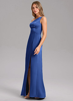 Azazie Feby Bridesmaid Dresses Royal Blue A-Line One Shoulder Stretch Satin Dress image4