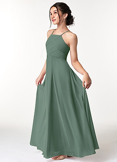 Azazie Ginger Junior Eucalyptus A-Line Pleated Chiffon Dress image6