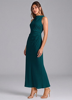 Azazie Evadne Bridesmaid Dresses Pine Sheath Pleated Chiffon Dress image1