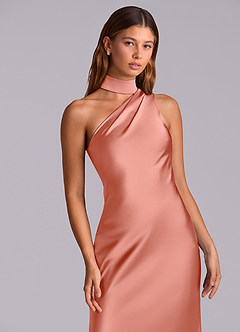 Azazie Seona Robes de demoiselle d'honneur Robe Sirène en Satin extensible Une épaule Corail image2