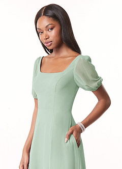 Azazie Alani Bridesmaid Dresses Agave A-Line Square Neckline Chiffon Dress image4