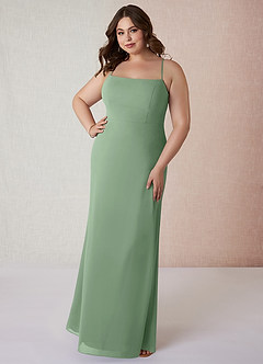 Azazie Tayla Abiti da Damigella Abito Tubino in Chiffon Scollo Quadrato Matcha image6