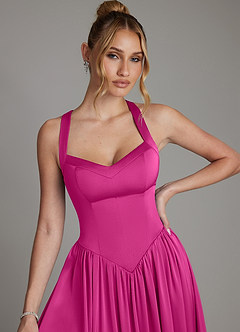 Azazie Francis Bridesmaid Dresses Fuchsia A-Line Corset Stretch Satin Dress image4