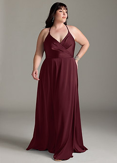 Azazie Davis Bridesmaid Dresses Cabernet A-Line Pleated Stretch Satin Dress image7