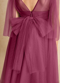 Azazie Dori Flower Girl Dresses Mulberry A-Line Ruched Tulle Dress image7