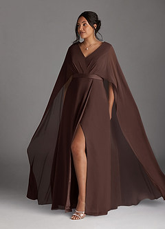 Azazie Isa Mère de la mariée Robes Robe Trapèze en Mousseline de soie Col V plissé Ganache image10