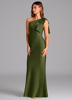 Azazie Yuanna Bridesmaid Dresses Olive Mermaid One Shoulder Stretch Satin Dress image4