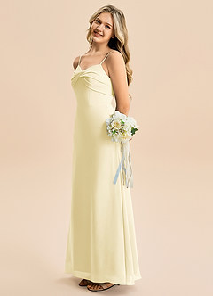 Azazie Jordyn Junior Lemon Sorbet A-Line Sweetheart Neckline Chiffon Dress image1