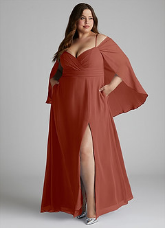 Azazie Cienna Bridesmaid Dresses Auburn A-Line Off the Shoulder Chiffon Dress image9