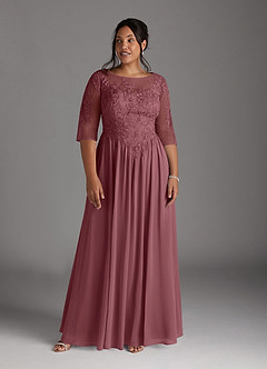 Azazie Mirielle Mother of the Bride Dresses Desert Rose A-Line Scoop Lace Chiffon Dress image3