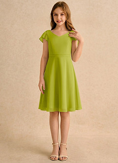 Azazie Narin Girls Formal Robe Demoiselle D'honneur Fillette Robe Trapèze en Mousseline de soie avec manches Citronnelle image4