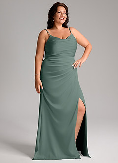 Azazie Deandra Bridesmaid Dresses Sea Moss Mermaid Pleated Stretch Satin Dress image10