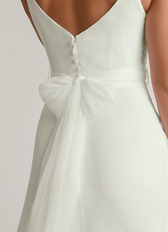Azazie Kali Wedding Dresses Cream A-Line V-Neck Pleated Crinkle Chiffon Dress image7