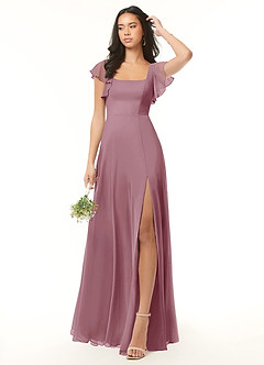 Azazie Bondi Bridesmaid Dresses Vintage Mauve A-Line Ruffled Chiffon Dress image2