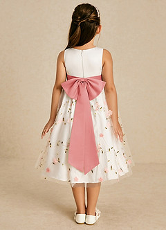Azazie Pollie Flower Girl Dresses Blushing Pink Coral A-Line Bow Tulle Dress image2