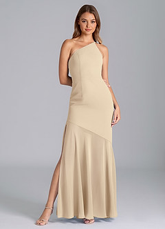 Azazie Tilla Bridesmaid Dresses Champagne Mermaid One Shoulder Chiffon Dress image3
