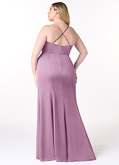 Azazie Marzia Bridesmaid Dresses Wisteria Sheath Cowl Pleated Stretch Satin Dress image8