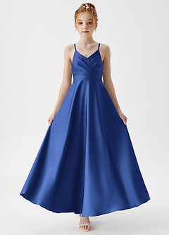 Azazie Avelina Junior A-Linie Plissee Stretch-Satin Kleid Königsblau image5
